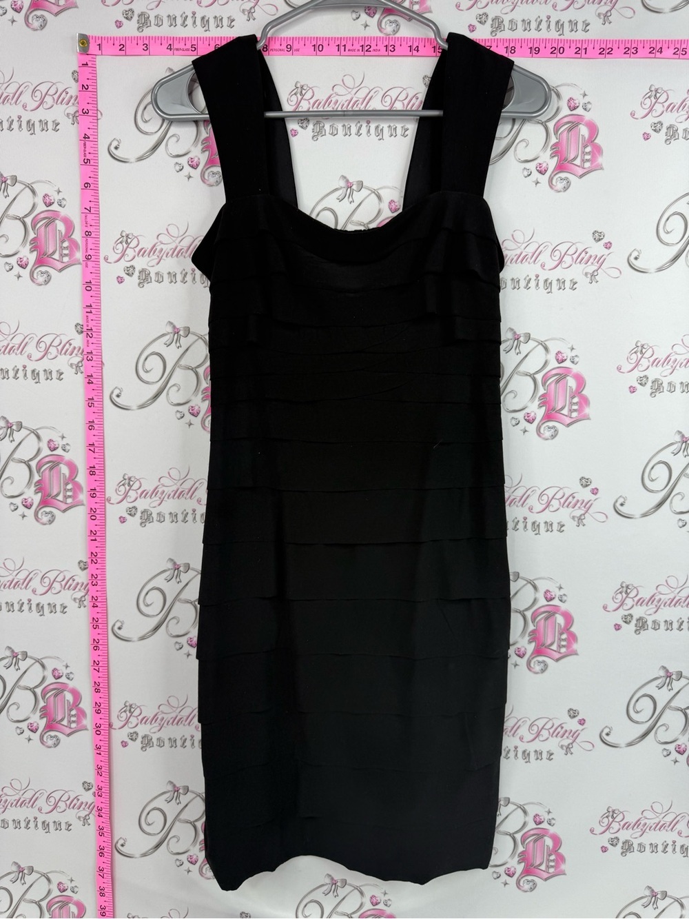 Jessica dress ruffles tiered frilly Black Tiered Mini Dress with Wide Straps